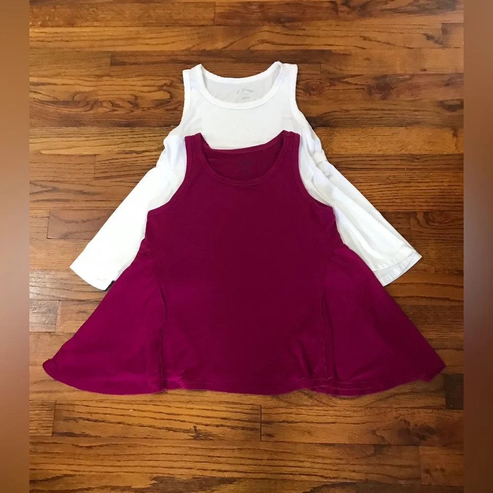 Girls Set 2 Art Class Tank Tops Shirts Blouse White & Maroon / Burgundy Colors